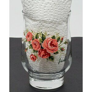 Dominion Glass Juice Tumbler Flower of June Rose 10 oz. 4 3/4 in. Tall Vintage